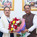 मुख्यमंत्री विष्णु देव साय ने केंद्रीय स्वास्थ्य एवं परिवार कल्याण मंत्री जगत प्रकाश नड्डा का किया आत्मीय स्वागत